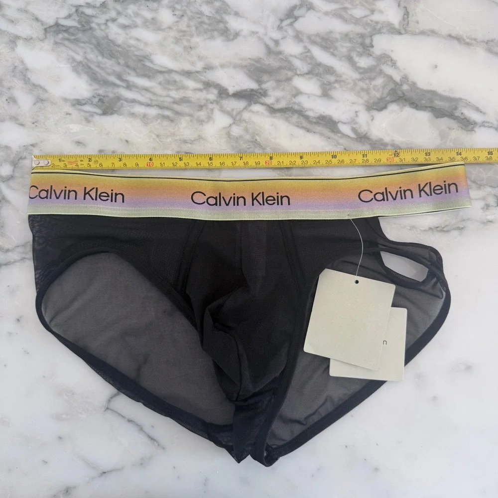 Calvin Klein Icon Mesh Pride Briefs Black Rainbow Waistband NB4594 Small